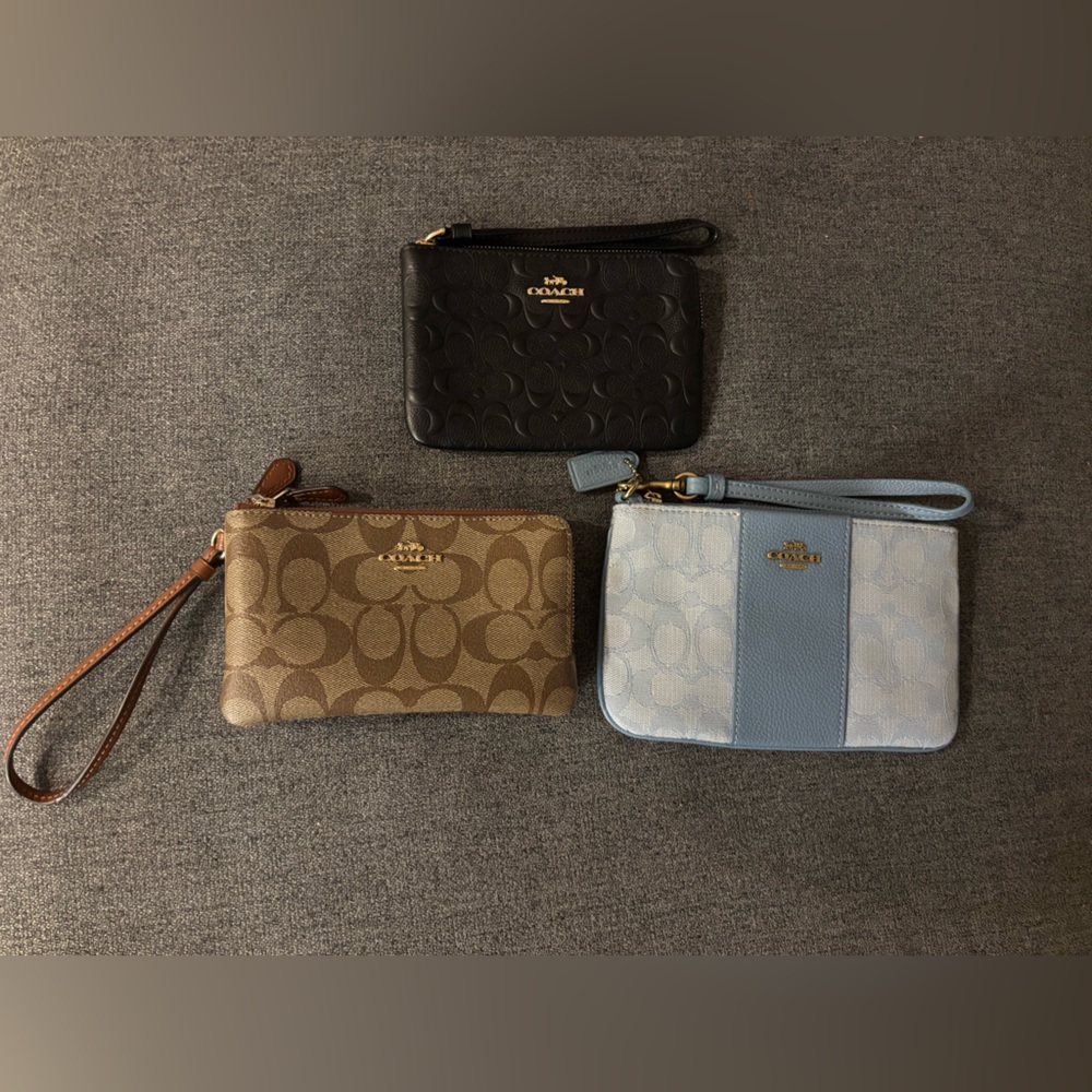Coach Trio of Wristlets in Blue, Brown, and Black